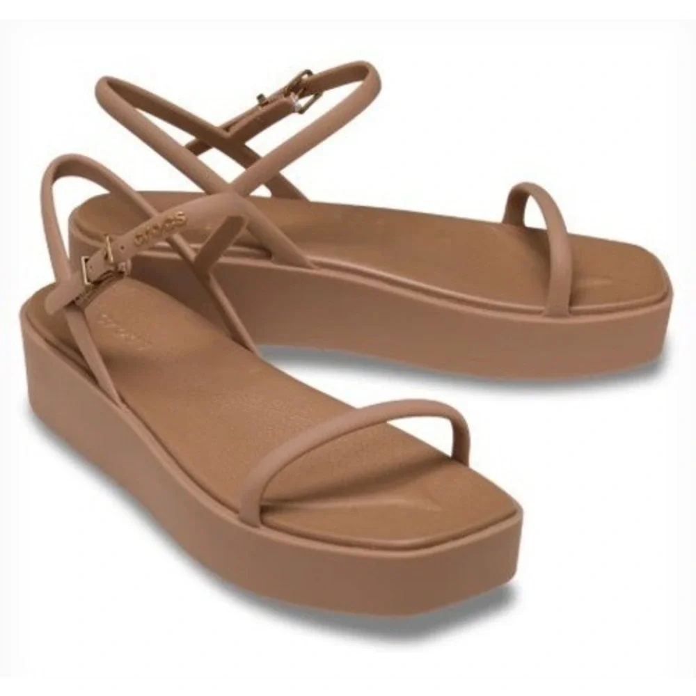 Crocs Miami Platform Y Strap Brown Sandal Womens 11 New